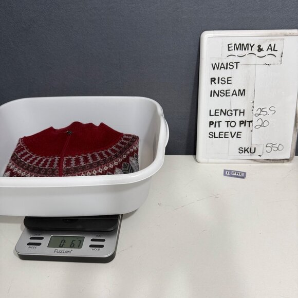 Woolrich Knit Wool Full Zip Jacket Sweater Size L Ruby Red Fair Isle Lightweight - Picture 10 of 13